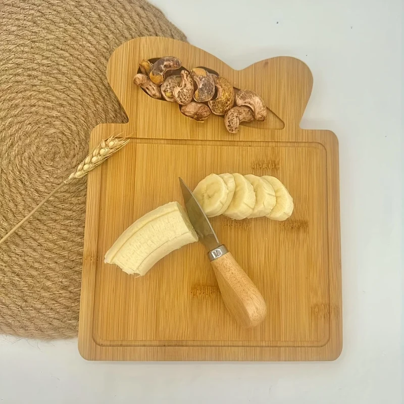 Plateau à Fromage en Bambou 35 x 27 cm avec 4 Couteaux et Support