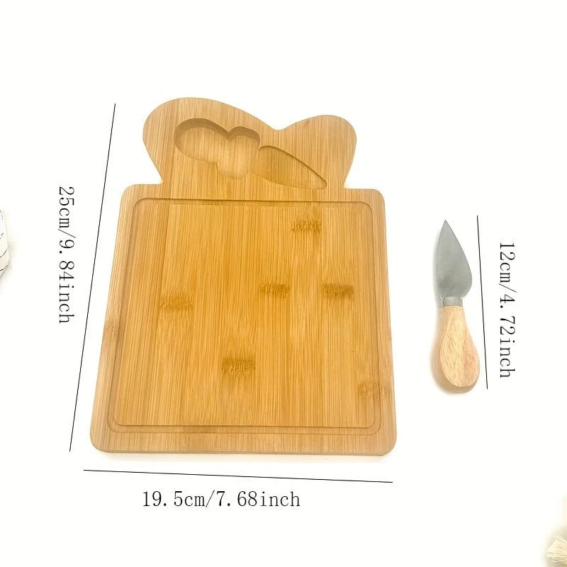 Plateau à Fromage en Bambou 35 x 27 cm avec 4 Couteaux et Support
