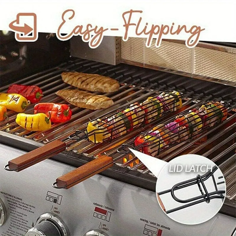 Panier à grillades Kebab en acier inoxydable antiadhésif - Pour Hot Dogs, Saucisses - BBQ portable et pratique