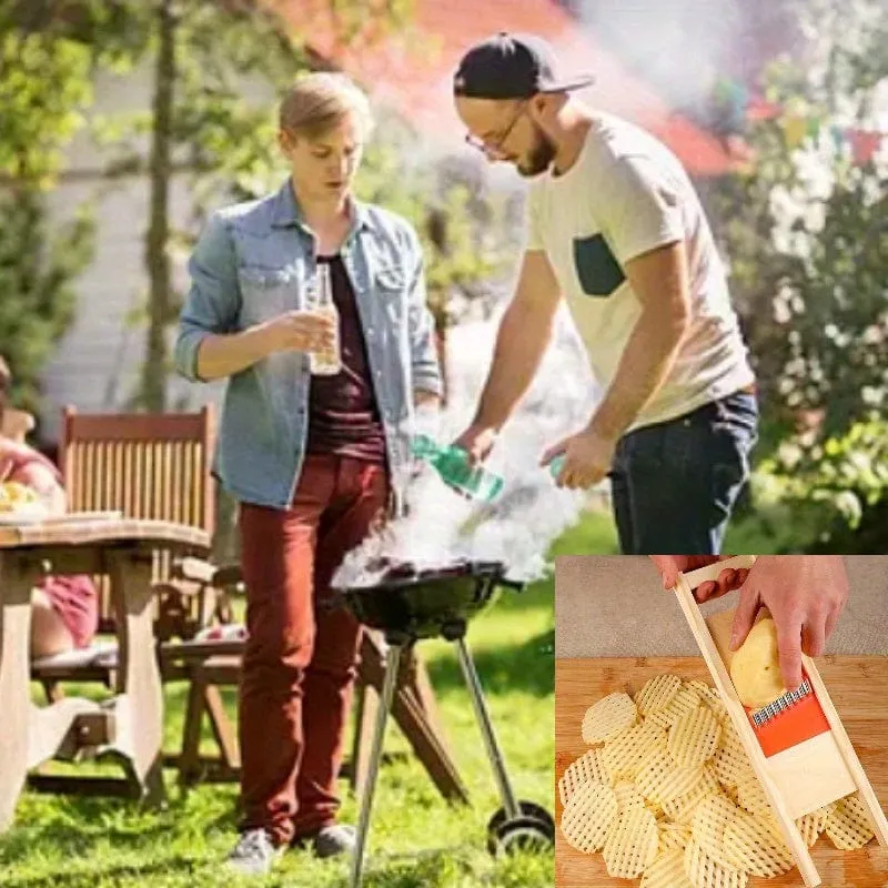 Trancheuse Gaufrette en Bois – Lame Ondulée Inox pour Chips & Frites Gaufrées