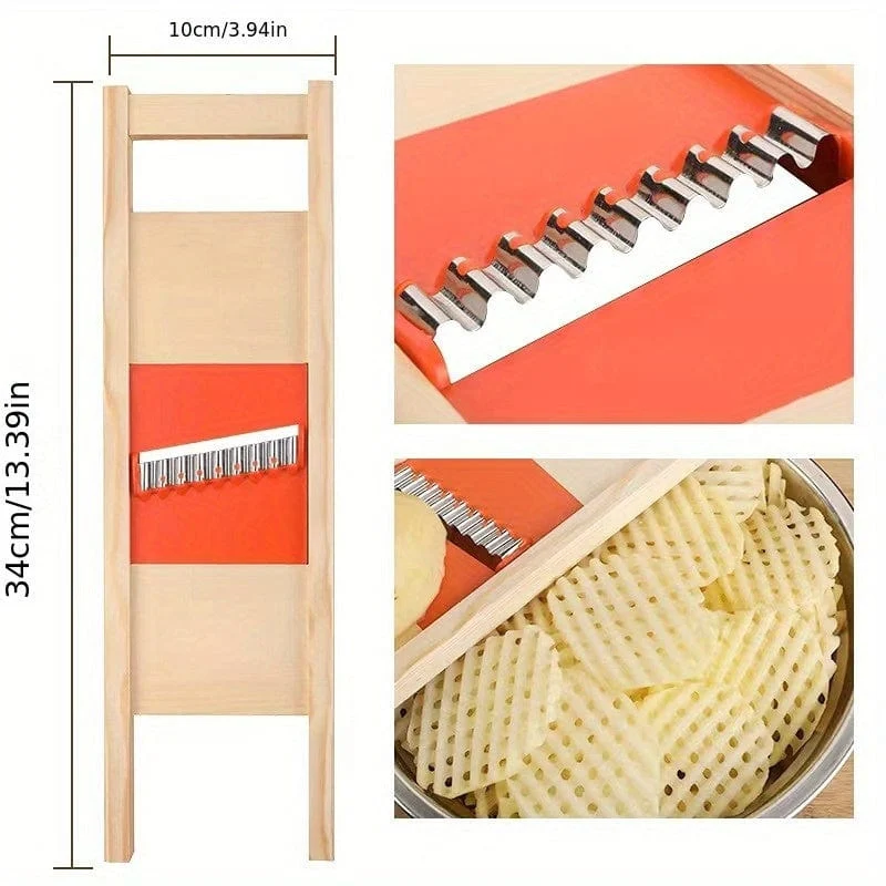 Trancheuse Gaufrette en Bois – Lame Ondulée Inox pour Chips & Frites Gaufrées