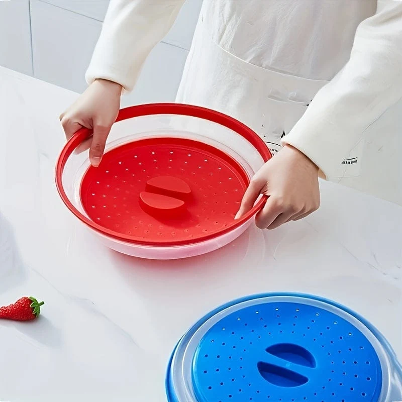 Couvercle Micro-Ondes Pliable Anti-Éclaboussures – Égouttoir 2 en 1 avec Poignée