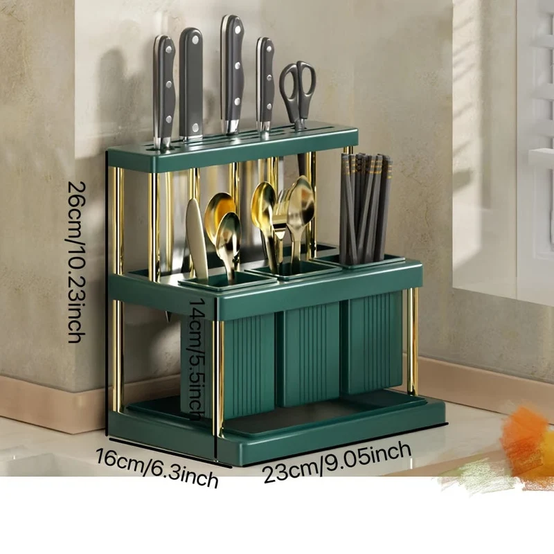 Porte-Couteaux et Range-Couverts 2 Étages – Bac d'Égouttage Amovible