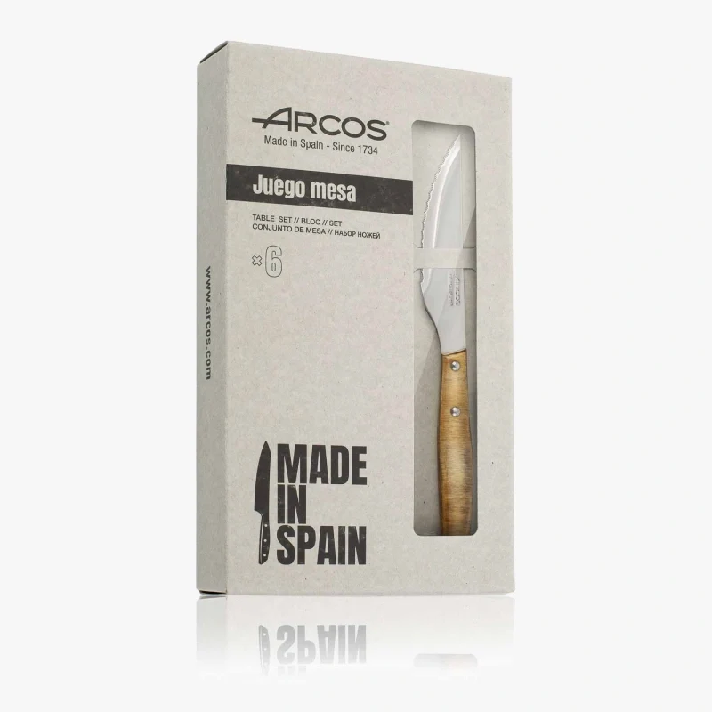 Set 6 pzas. - Cuchillo Chuletero Madera de Chopo Comprimida