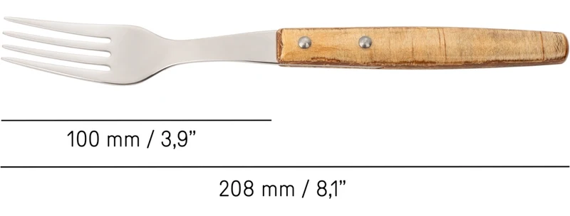 Juego de 6 pzas. Cuchillo Chuletero y 6 pzas Tenedor Madera de Chopo Comprimida