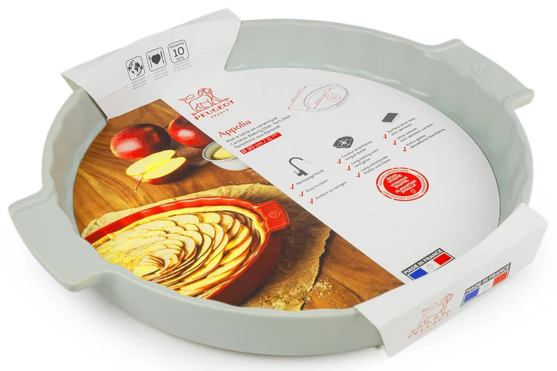 Plat à tarte Peugeot Appolia en céramique vert sauge diamètre 30cm