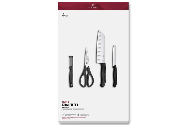 Set 4 pièces Victorinox SwissClassic noir 2 couteaux + 1 éplucheur + 1 paire de ciseaux