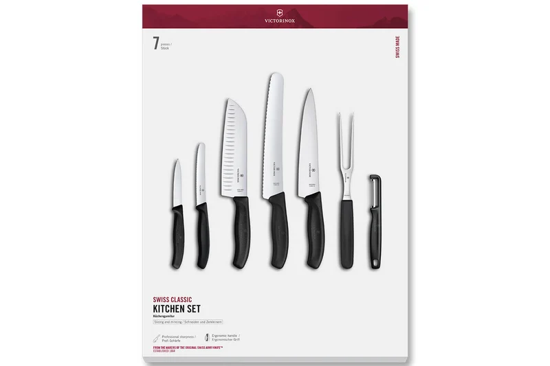 Set 7 pièces Victorinox SwissClassic 5 couteaux + 1 fourchette à viande + 1 éplucheur