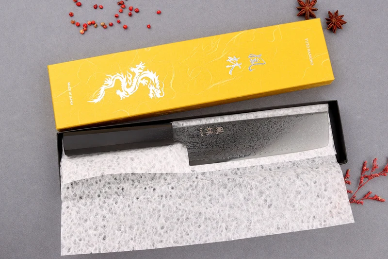 Couteau nakiri 18cm japonais artisanal Yuzo Kurogane Damas VG10