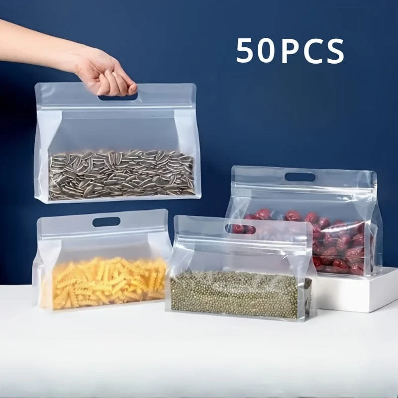 Lot de 50 sacs de conservation avec poignée pour aliments et ingrédients