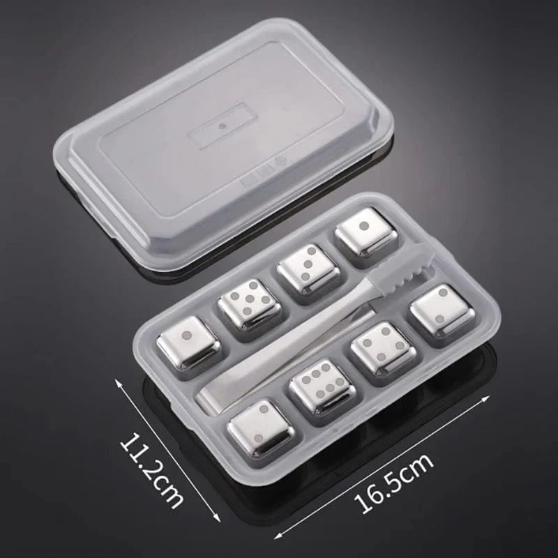 8 Glaçons réutilisables inox en forme de Dés à jouer avec Motifs
