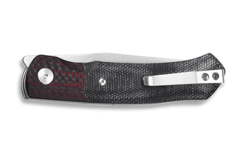 Couteau pliant QSP Gannet 137A manche en carbone et micarta noir et rouge 11,4cm