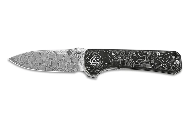 Couteau pliant QSP Hawk 131Q acier damas manche en fibre de carbone noir et aluminium 10,5cm