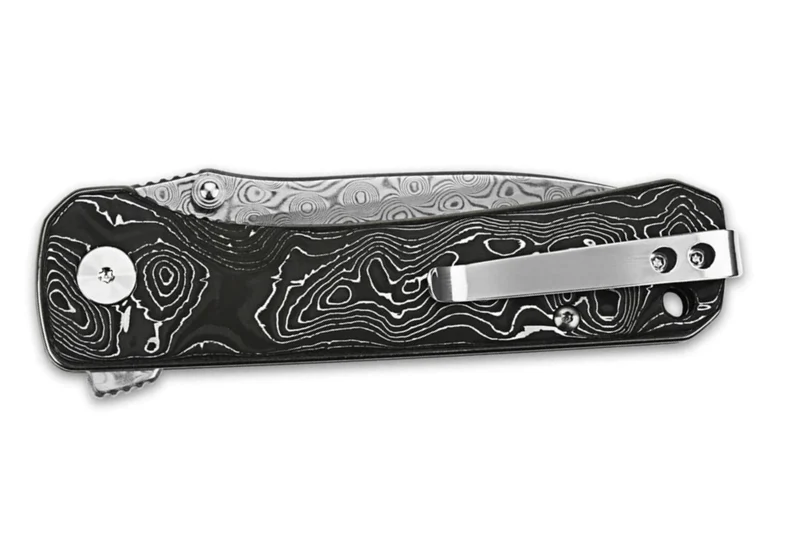 Couteau pliant QSP Hawk 131Q acier damas manche en fibre de carbone noir et aluminium 10,5cm