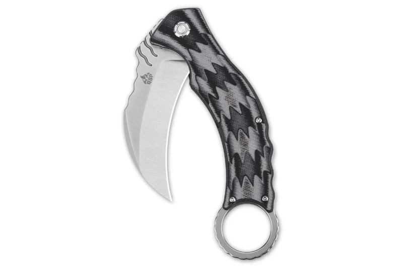 Couteau pliant QSP Eagle 120E karambit manche en G10 gris et noir 13,6cm