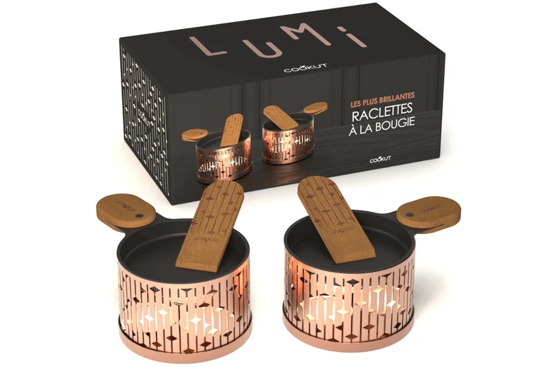 Service à raclette à la bougie Cookut Lumi Les Plus Brillantes poêlons + spatules pour 2 - Cuivre