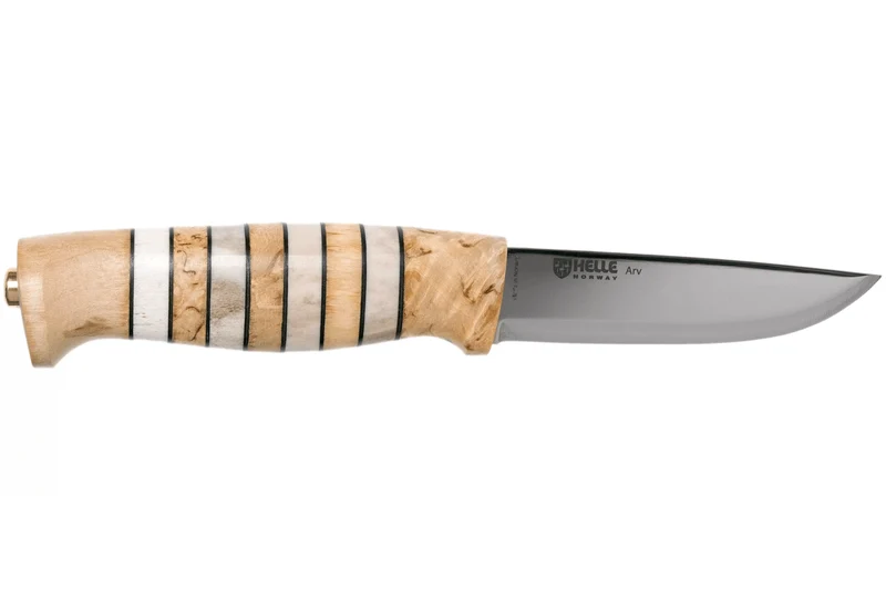 Couteau Helle Arv H014 lame en inox 9cm manche en bouleau et bois de cerf avec cuir + étui en cuir