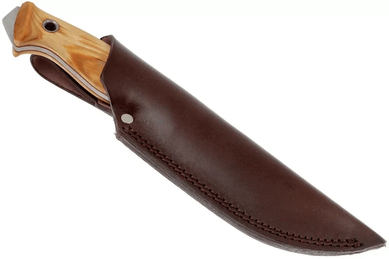 Couteau Helle Utvaer H600 lame en acier 10cm manche en bouleau frisé + étui en cuir
