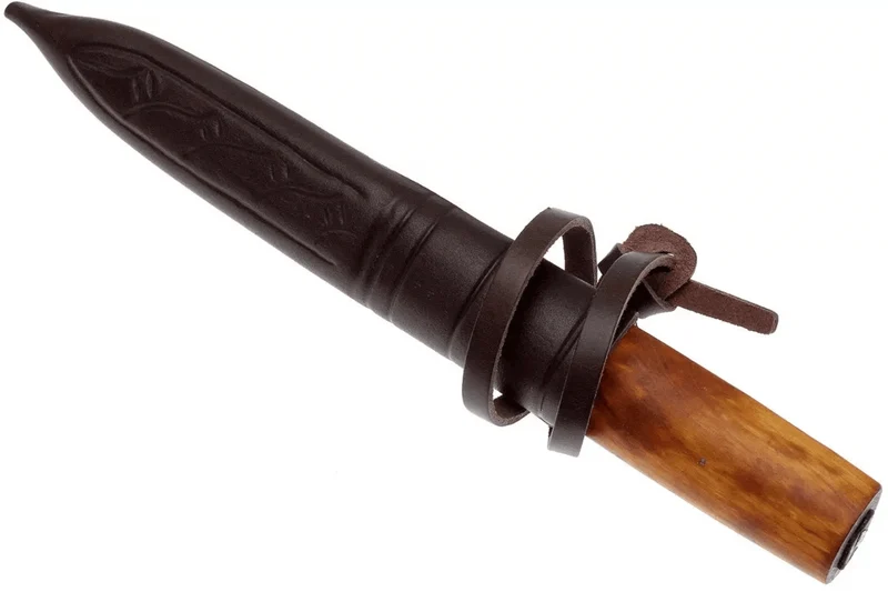 Couteau Helle Viking H096 lame en acier carbone 11cm manche en bois de bouleau + étui en cuir