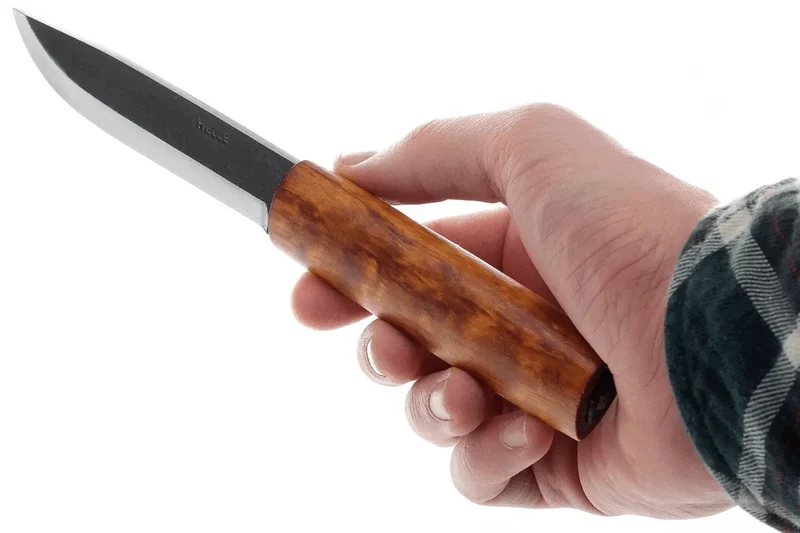 Couteau Helle Viking H096 lame en acier carbone 11cm manche en bois de bouleau + étui en cuir