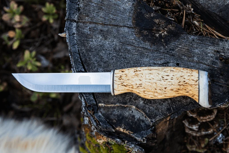Couteau Arctic Legend Bear Knife AL866 artisanal lame 14,5cm manche en bouleau frisé + étui en cuir