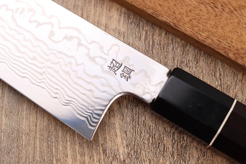 Couteau kiritsuke 21cm japonais artisanal Sukenari ZDP-189 damas manche en ébène