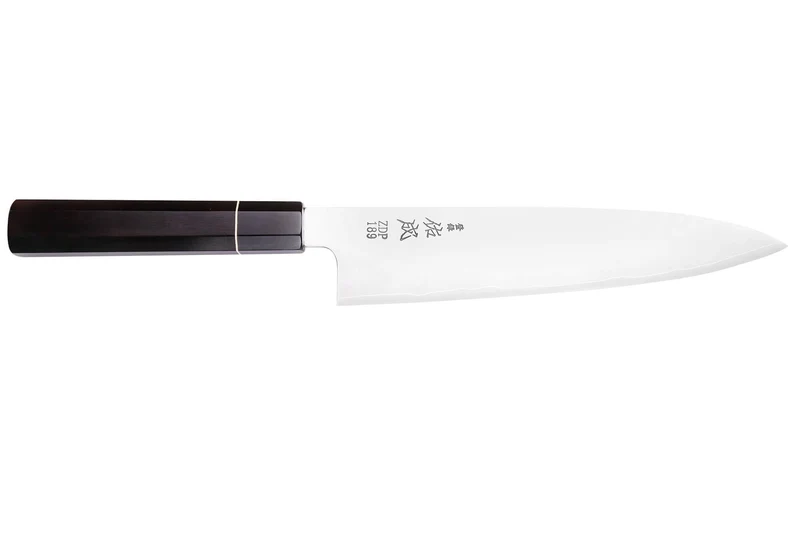 Couteau de chef 24cm japonais artisanal Sukenari ZDP-189 San Maï manche en ébène