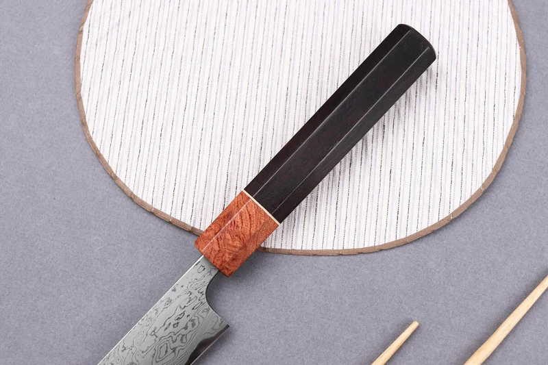 Couteau sujihiki 21cm japonais artisanal Toshihiro Wakui Aogami 2 damas laminé
