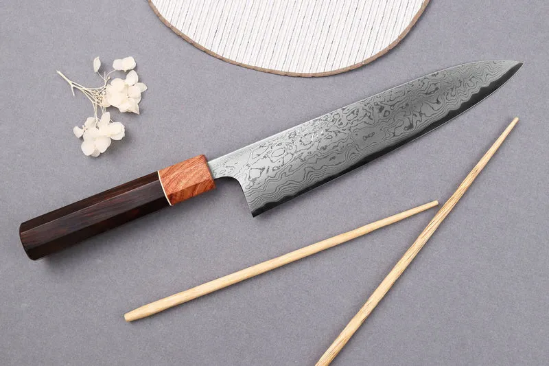 Couteau de chef 21cm japonais artisanal Toshihiro Wakui Aogami 2 damas laminé
