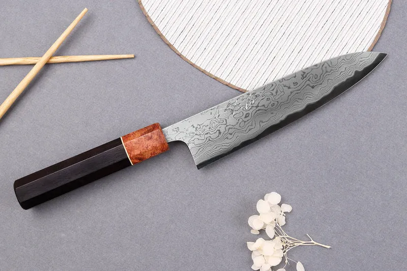 Couteau de chef 18cm japonais artisanal Toshihiro Wakui Aogami 2 damas laminé