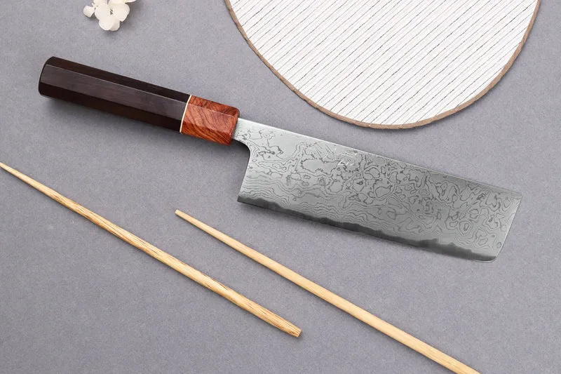 Couteau nakiri 16,5cm japonais artisanal Toshihiro Wakui Aogami 2 damas laminé