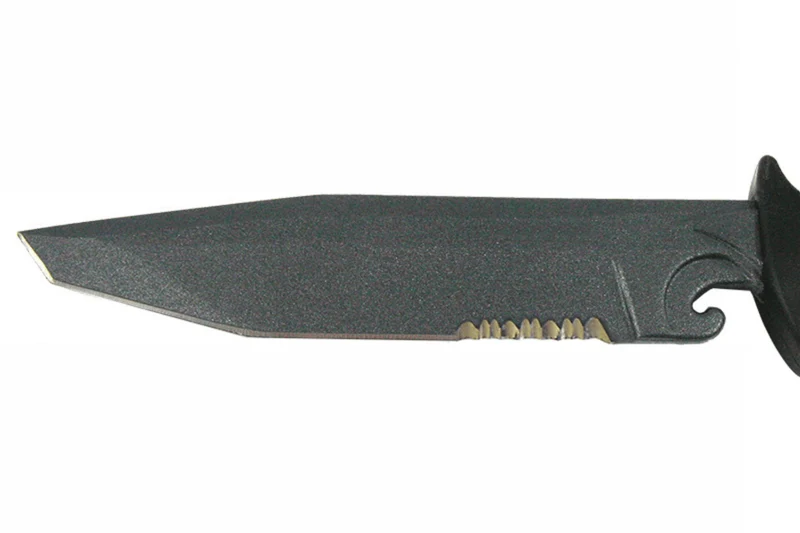 Couteau Wildsteer Wing-Tactic WING06213 lame semi-dentée 12,5cm sans logo GIGN manche kraton noir + brise-vitre + étui POM