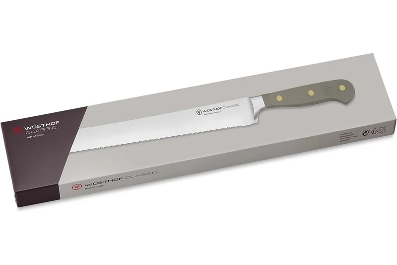 Couteau à pain Wusthof Classic Colour Velvet Oyster forgé lame micro-dentelée 23cm