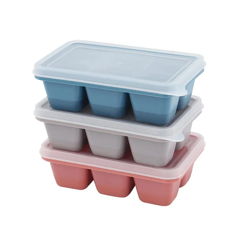 3 Bacs à glaçons de 6 compartiments en plastique avec couvercle