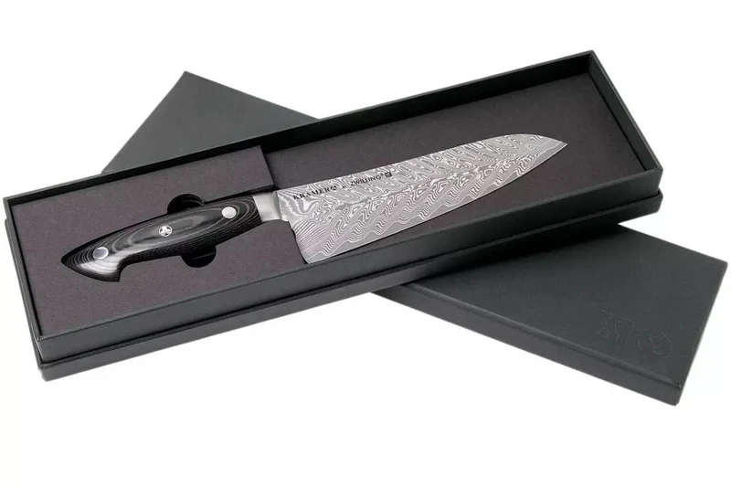 Couteau santoku japonais Zwilling Kramer Euro Stainless 18cm damassé manche en micarta