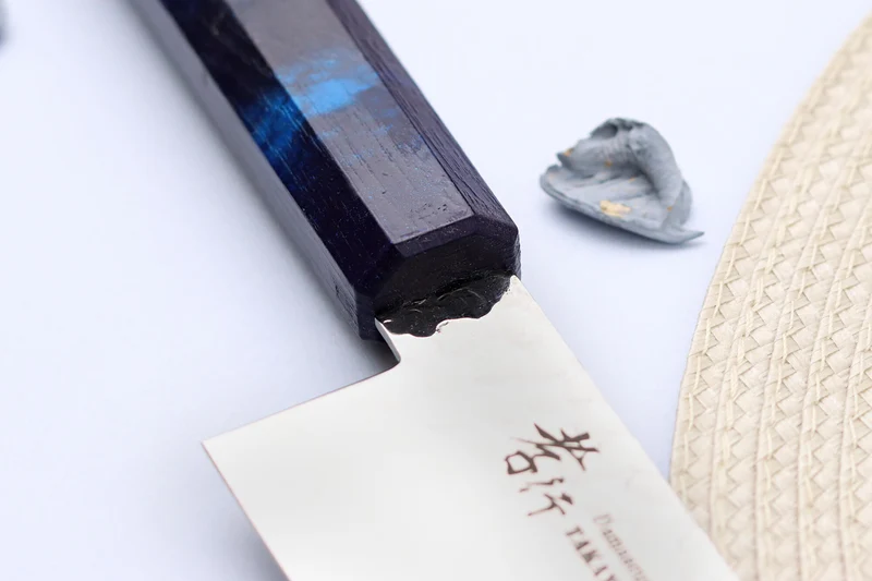Couteau kiritsuke japonais 19cm Sakai Takayuki Nanairo Blue Damas VG10