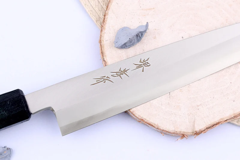Couteau yanagiba japonais 21cm Sakai Takayuki Nanairo manche en résine laqué vert