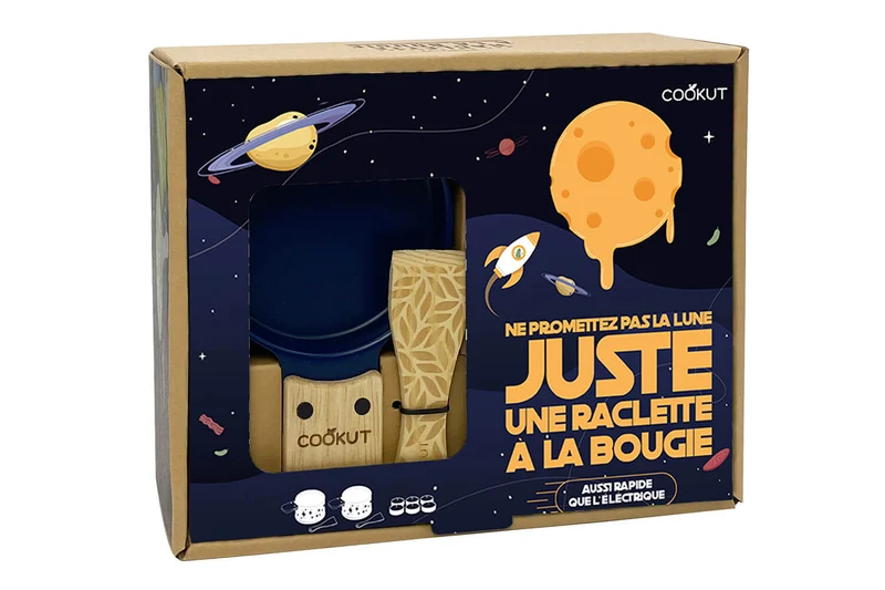 Service à raclette à la bougie Cookut Lumi pour 2 motif feuilles bleu - Ne promettez pas la Lune