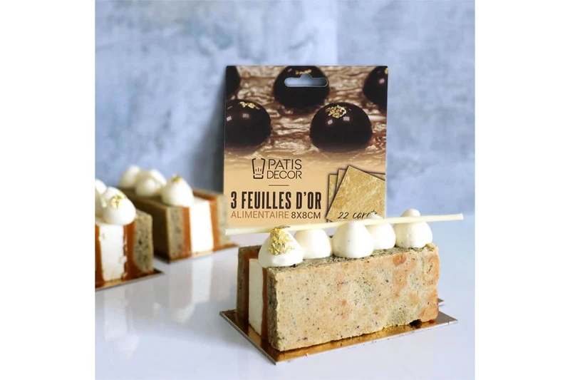 Set de 3 feuilles d'or alimentaire Patisdécor 8x8cm