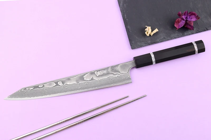 Couteau sujihiki kiritsuke 24cm japonais artisanal Yuzo Kanko Damas SG2
