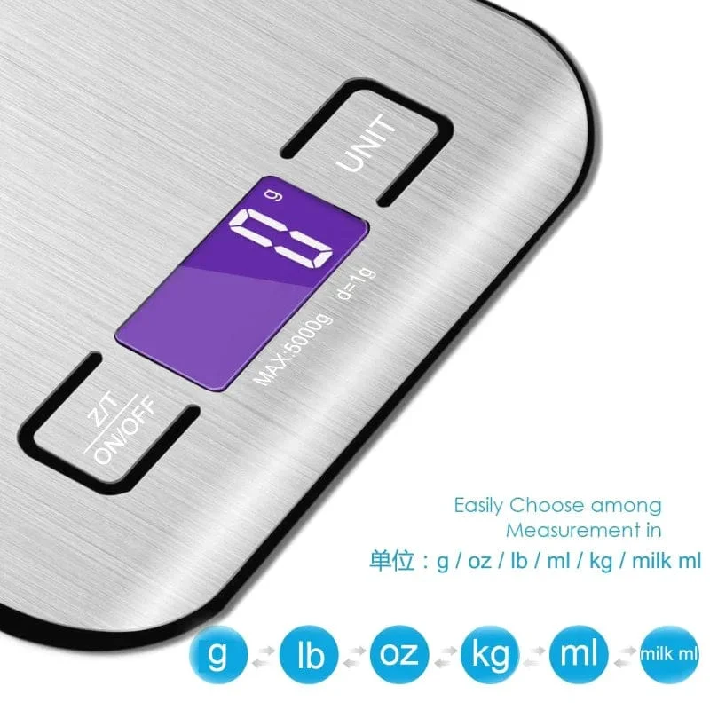 Balance de Cuisine Numérique 5kg/10KG en Acier Inoxydable - Précision 1g