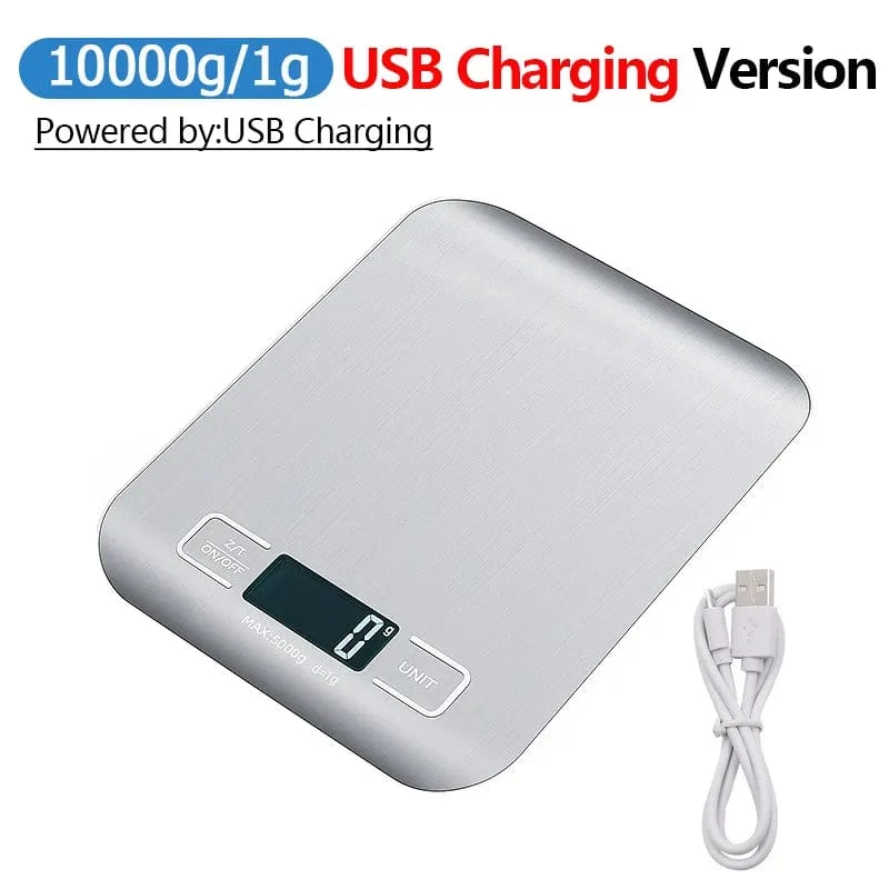 Balance de cuisine rechargeable par USB avec écran LCD