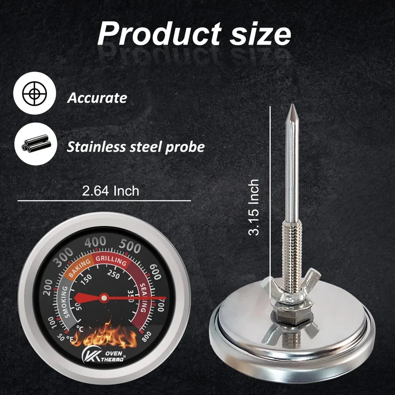 Thermomètre de Gril pour Barbecue en Inox avec Cadran - 400°C - KT THERMO