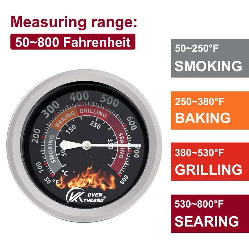 Thermomètre de Gril pour Barbecue en Inox avec Cadran - 400°C - KT THERMO