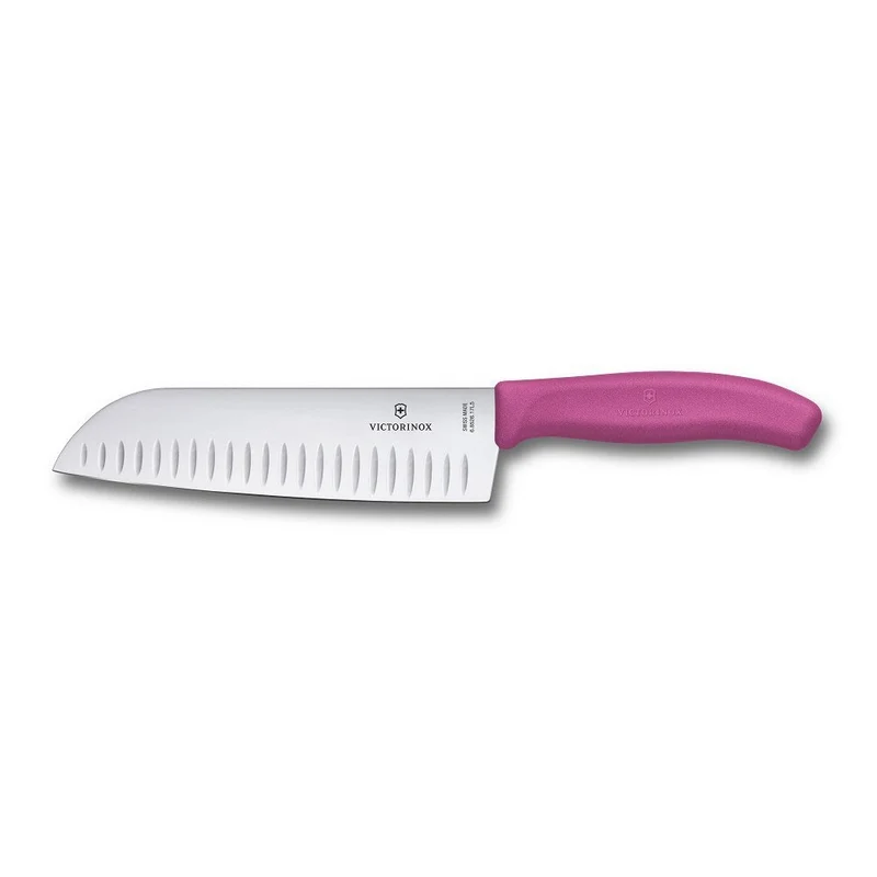 Couteau Santoku lame alvéolée inox 17cm manche rose Victorinox 6.8526.17L5