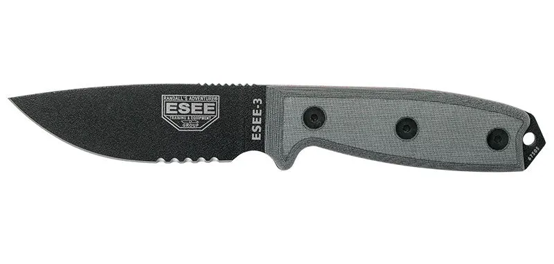 Couteau ESEE-3 Noir Lame Mixte Micrata Gris