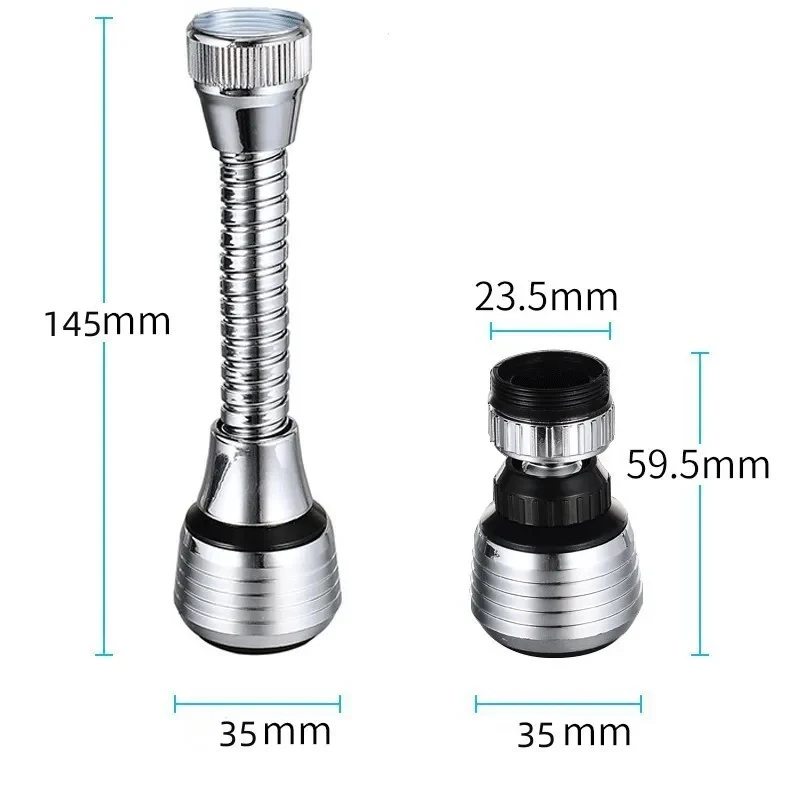 Lot de 2 Embouts de Robinet Rotatifs 360° - Court + Col Flexible, Anti-Éclaboussures