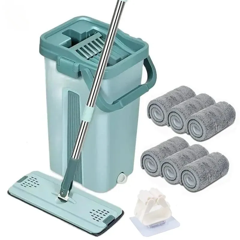 Balai Essoreur Plat avec Seau Mains Libres pour Nettoyage Microfibre Wet Dry sur Parquet Lamifié