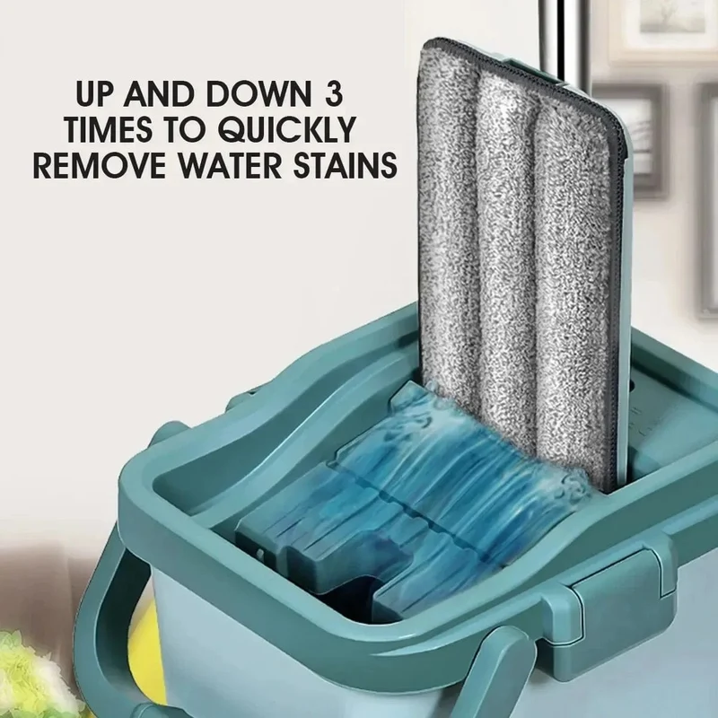 Balai Essoreur Plat avec Seau Mains Libres pour Nettoyage Microfibre Wet Dry sur Parquet Lamifié