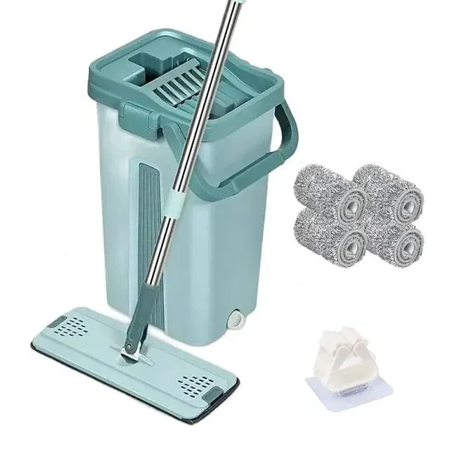 Balai Essoreur Plat avec Seau Mains Libres pour Nettoyage Microfibre Wet Dry sur Parquet Lamifié